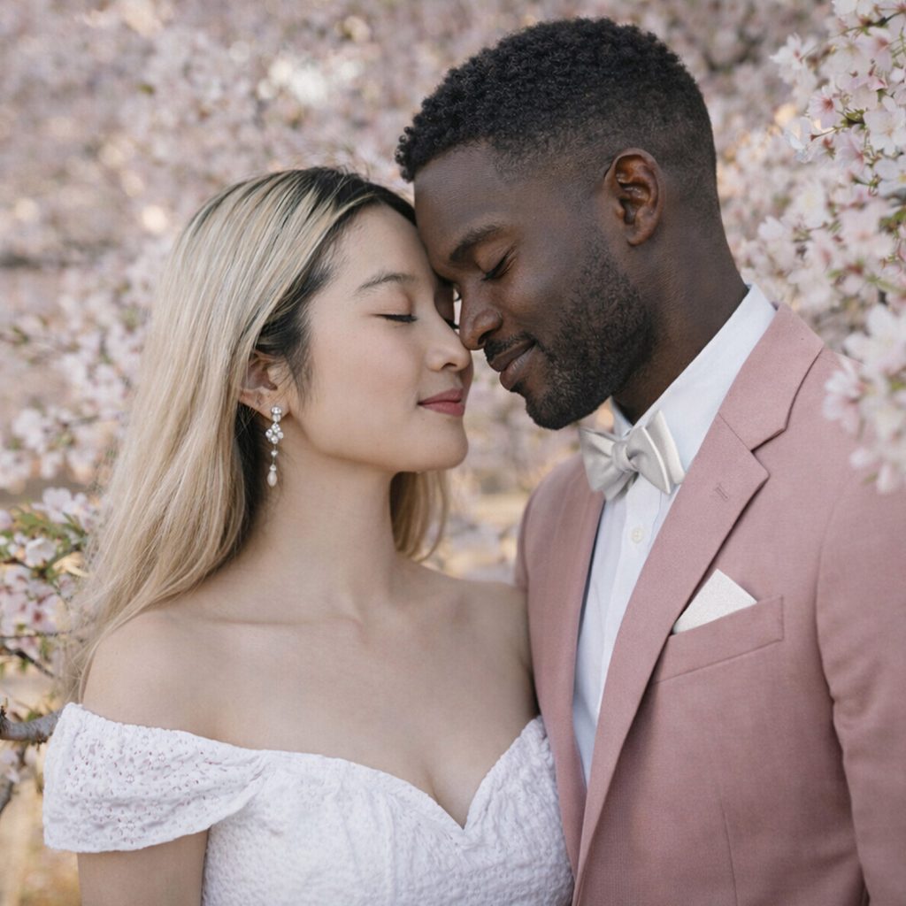 creme weiss fliege herren klassich hochzeit kirschblueten pink