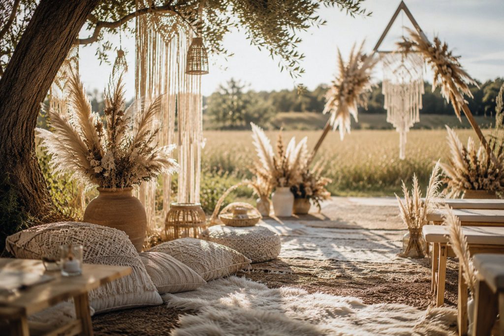 Home boho hochzeit freie trauung dekoration
