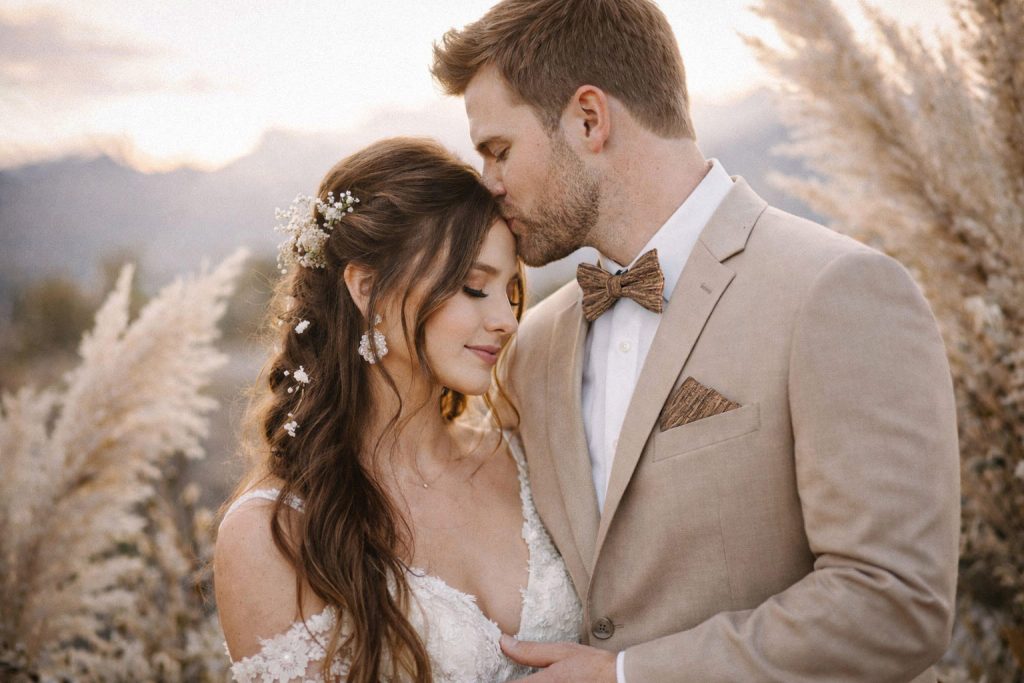Home boho hochzeit brautpaar natur