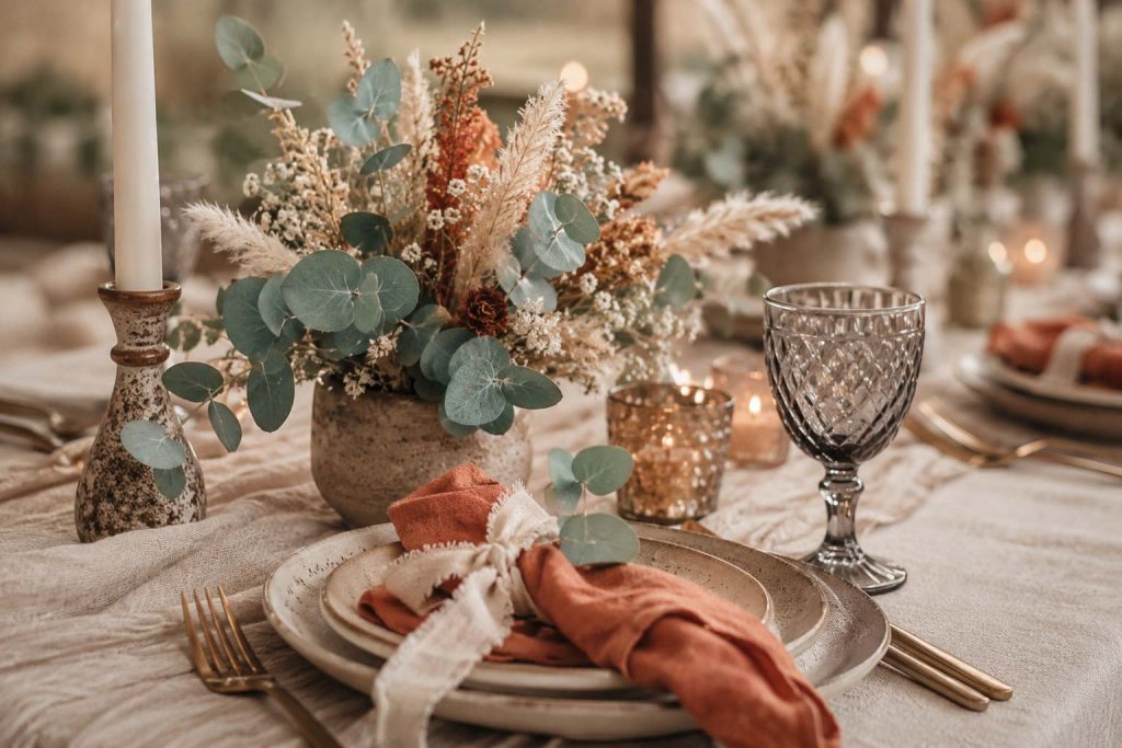 boho hochzeit farben tischdekoration