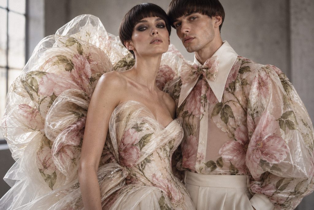 Couture Hochzeit couture hochzeit brautpaar floral herrenfliege modern