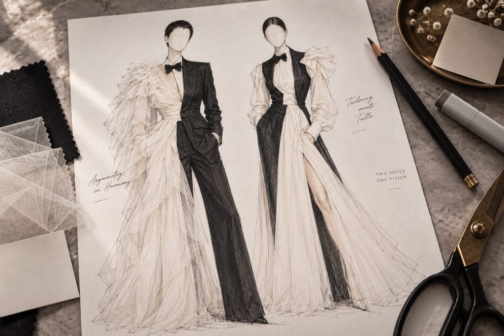 Couture Hochzeit couture hochzeit entwurf skizze fliege tuell tailoring