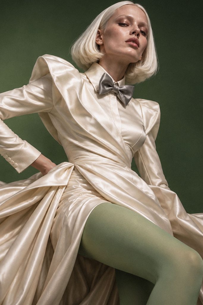 couture hochzeit silbergraue fliege creme satin editorial