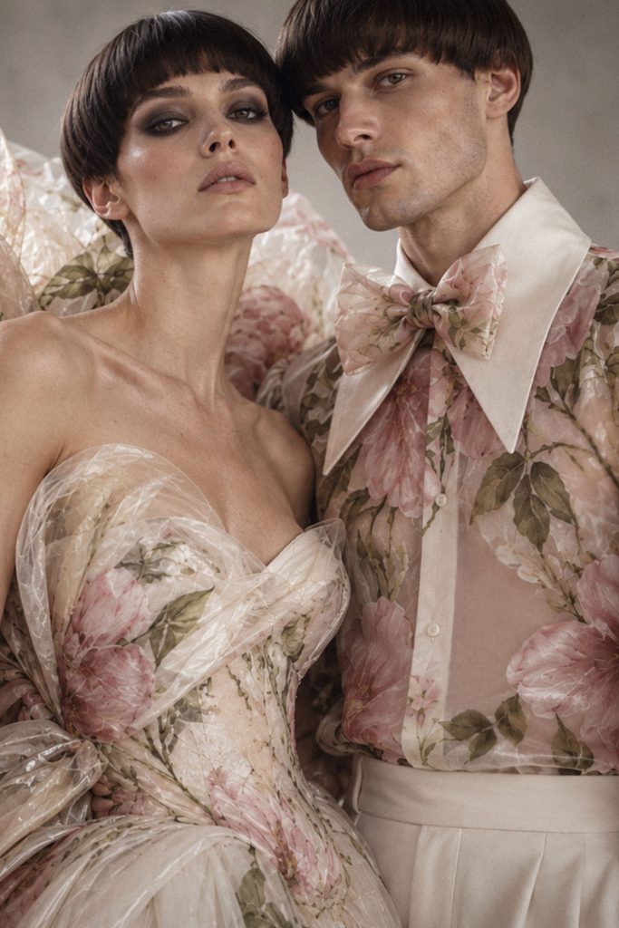 hochzeitsfliege floral rosa creme couture hochzeit editorial