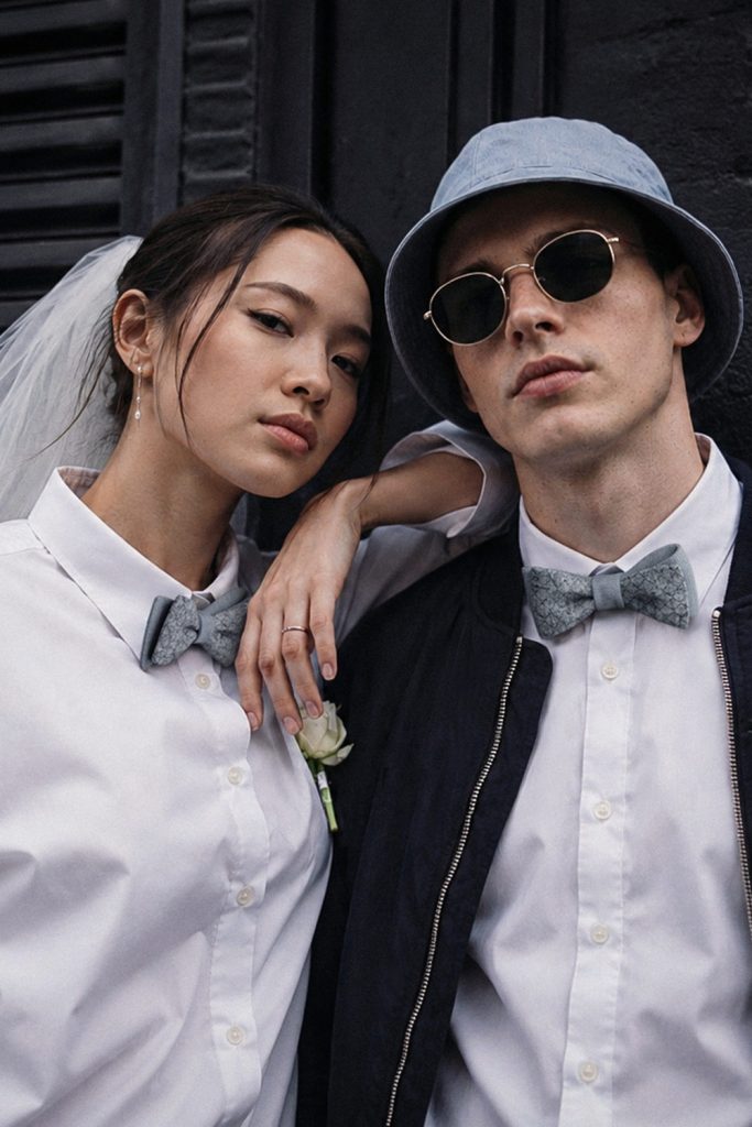 hochzeitsfliege grau blau urban hochzeit city wedding