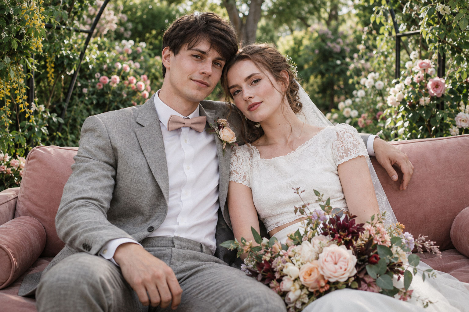 Home hochzeitsfliege rosa pink grau anzug gartenhochzeit