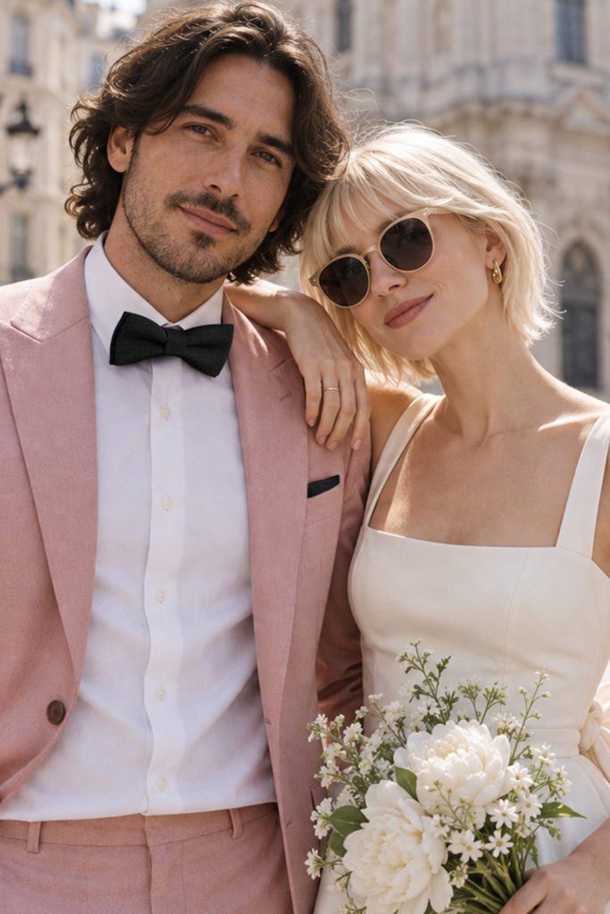 hochzeitsfliege schwarz dust pink anzug city wedding